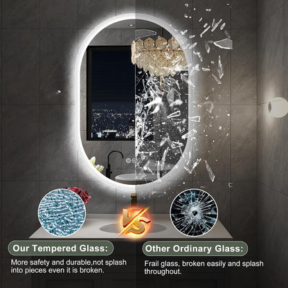 S'bagno 24x40 Oval LED Bathroom Mirror with Lights, Anti-Fog, Bluetooth Speaker, 3 Colors Temperature & Dimmable, Lighted Mirrors for Bathroom Wall with Memory Function, Waterproof, Shatter-Proof