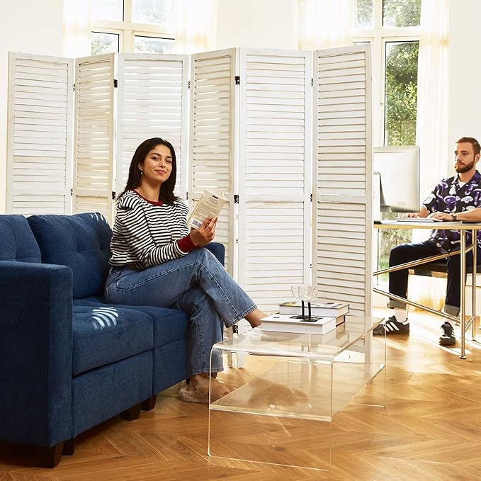 Room Dividers and Folding Privacy Screens, Wood Louvered Separators Divider Wall - Image 4