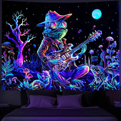 Galoker Blacklight Frog Tapestry Fantasy Neon Mushroom Tapestries UV Reactive Plant Floral Wall Tapestry Galaxy Space Tapestries Wall Hanging for Home Decor(H51.2×W59.1 inches)