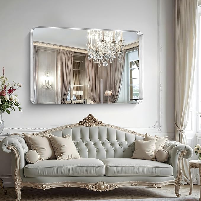 CIRCUMI Silver Bathroom Mirror, Rounded Corner, Tempered Glass, Large Mirror - Image 5