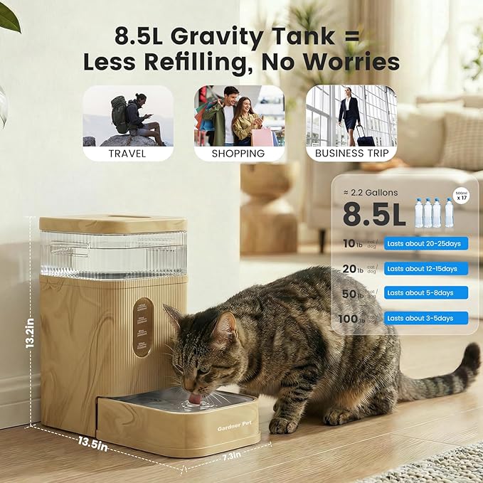 Gardner Pet 2.2 Gallon Automatic Dog Water Bowl Dispenser 8.5L Gravity Water - Image 2