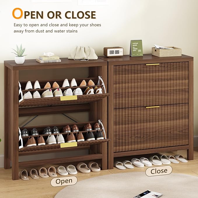 Shoe Cabinet Storage for Entryway, Fluted Shoe Cabinet - Image 7