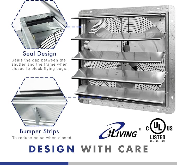 iLIVING 20" Wall Mounted Shutter Exhaust Fan, Automatic Shutter, - Image 4