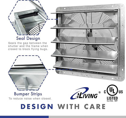 iLIVING 20" Wall Mounted Shutter Exhaust Fan, Automatic Shutter, - Image 4