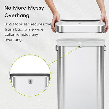 EKO Urban 24 Gallon/ 90 Liter Open Top Stainless Steel Slim Commercial Trash Can - Image 4