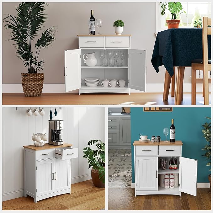 Buffet Cabinet with Storage, Coffee Bar Cabinet 26 x 30 Inches, Oak Top - Image 4