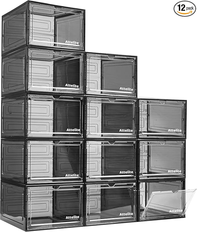 Attelite Upgrade 12pack Shoe Box Storage Containers, Thicken Sturdy Clear by Attelite