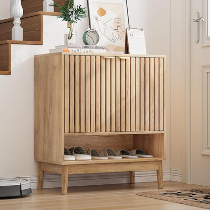 Shoe Cabinet with Slatted Doors, Freestanding Shoe Cabinet Storage by Morwdxef
