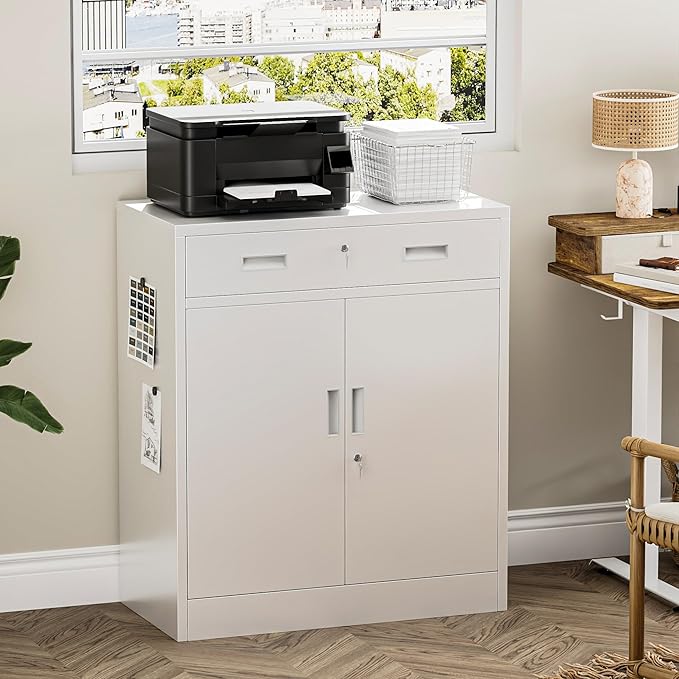 Metal Storage Cabinets with Drawer, Small White Steel File Cabinet - Image 2