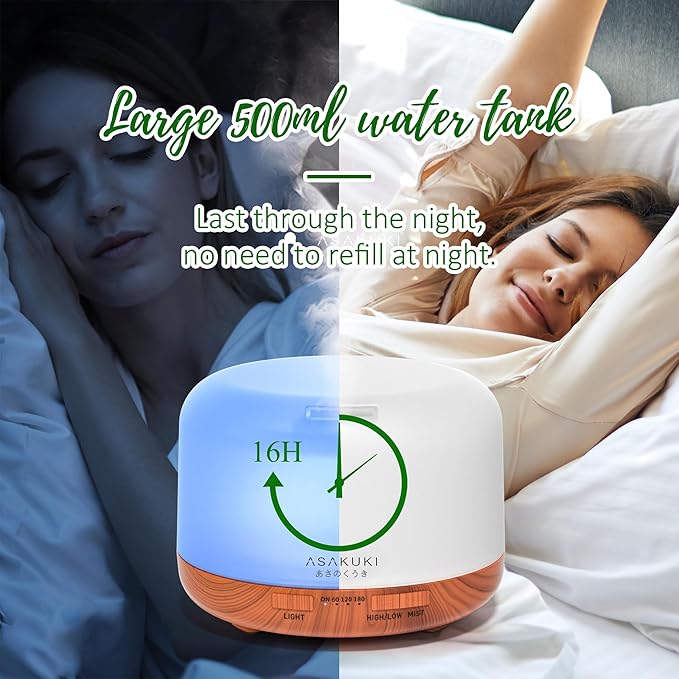 ASAKUKI Oil Diffuser with Essential Oils Set, 500ml Aromatherapy Humidifier - Image 4
