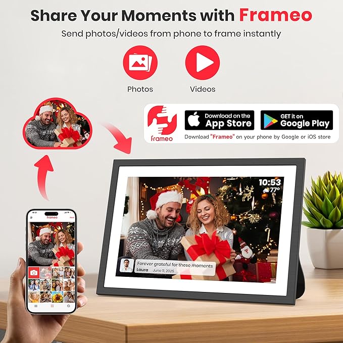 2K 64GB Frameo 10.1 Inch Digital Picture Frame, Smart WiFi Electronic Photo - Image 2