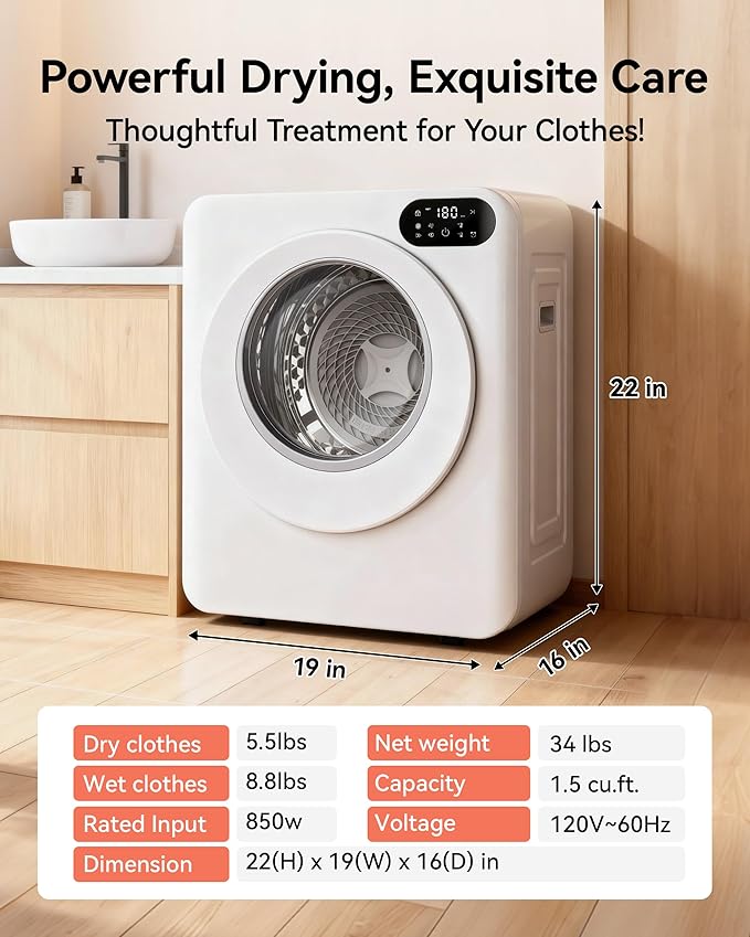 Euhomy 1.5 Cu.Ft Portable Dryer, 850W Clothes Dryer - Image 9