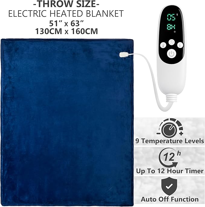 Heated Blanket Electric Luxurious Fleece Throw Blanket, 9 Heat Settings & 12H - Image 2