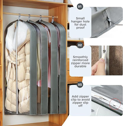 6 Pcs 60" Garment Bags for Hanging Clothes, Garment Bags Shoulder Covers - Image 5
