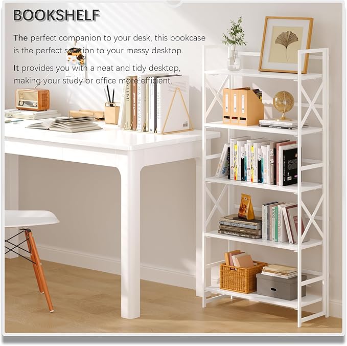 4NM 6 Tiers No Assembly Book Shelves, 61.8" H Folding Bookshelf Bookcase Open - Image 3
