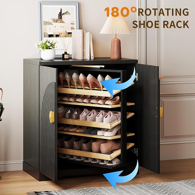 Vlsrka Shoe Cabinet Storage for Entryway, 6-Tier Rotating Shoe Organizer Cabinet - Image 5