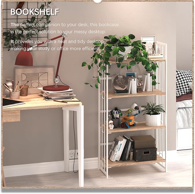 4NM No Assembly 4 Tiers Folding Bookshelf, 47.2" H Foldable Storage Shelves - Image 3