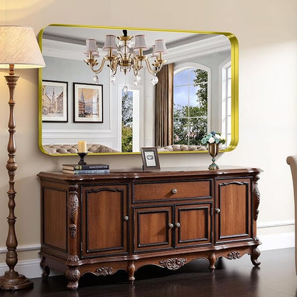 CIRCUMI Gold Bathroom Mirror, Rounded Corner, Tempered Glass, Large Mirror - Image 2
