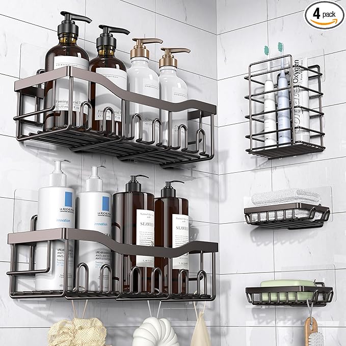 EUDELE 5-Pack Rustproof Stainless Steel Shower Caddy – No Drill Adhesive by EUDELE