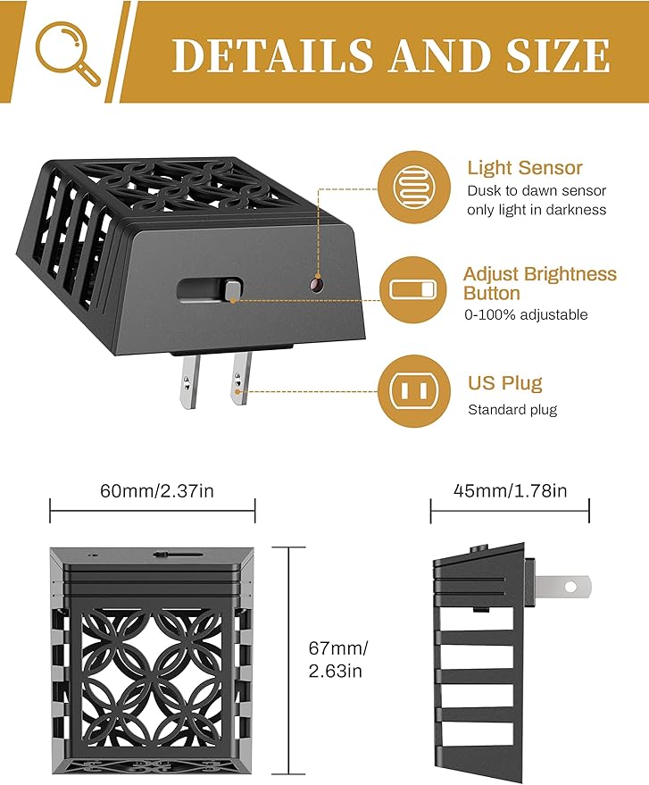 DORESshop Plug-in Night Lights, Dusk to Dawn Sensor, Adjustable Brightness - Image 6