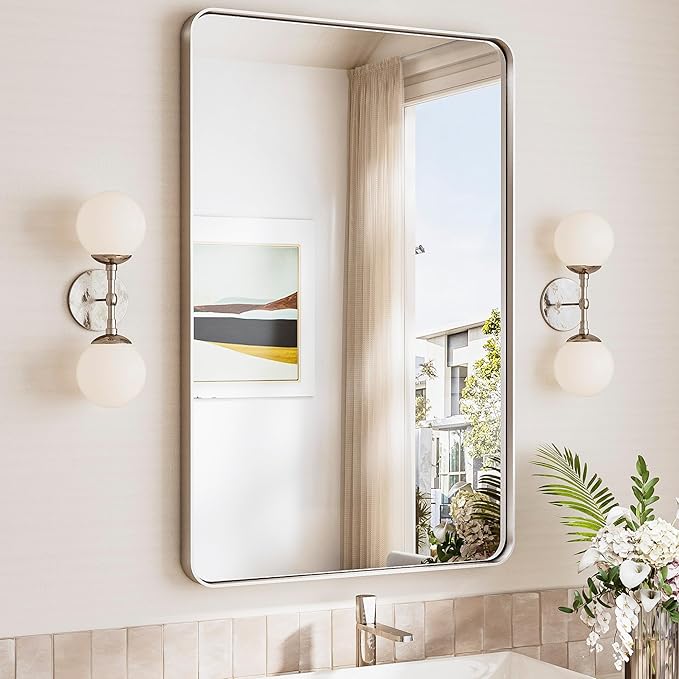 TokeShimi 24x36 Brushed Nickel Bathroom Mirror, Wall Mirror by RefinedBathroomAccessories