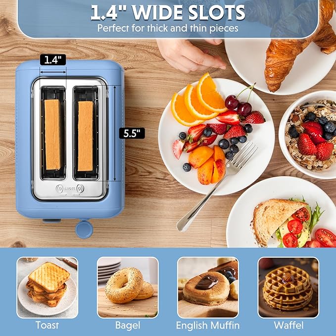 BUYDEEM DT620 2-Slice Toaster, Extra Wide Slots, Retro Stainless Steel - Image 4