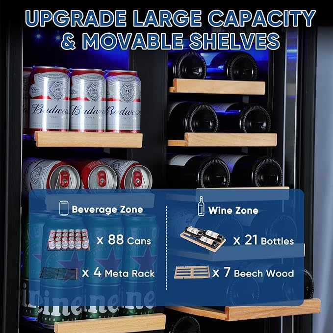 Wine and Beverage Refrigerator 24", Upgraded Dual Zone Wine Beverage Cooler - Image 5
