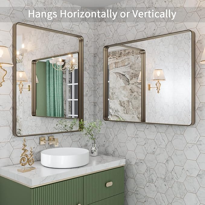 LOAAO 28”X36” Bronze Bathroom Mirrors - Image 4