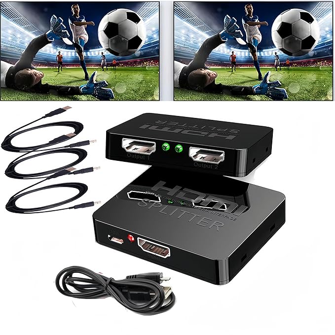HDMI Splitter 1 in 2 Out【with 3HDMI Cables + 1USB Strip Power Cable 】 1×2 Power by Unknown