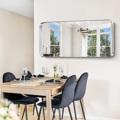 CIRCUMI Silver Bathroom Mirror, Rounded Corner, Tempered Glass, Large Mirror - Image 6