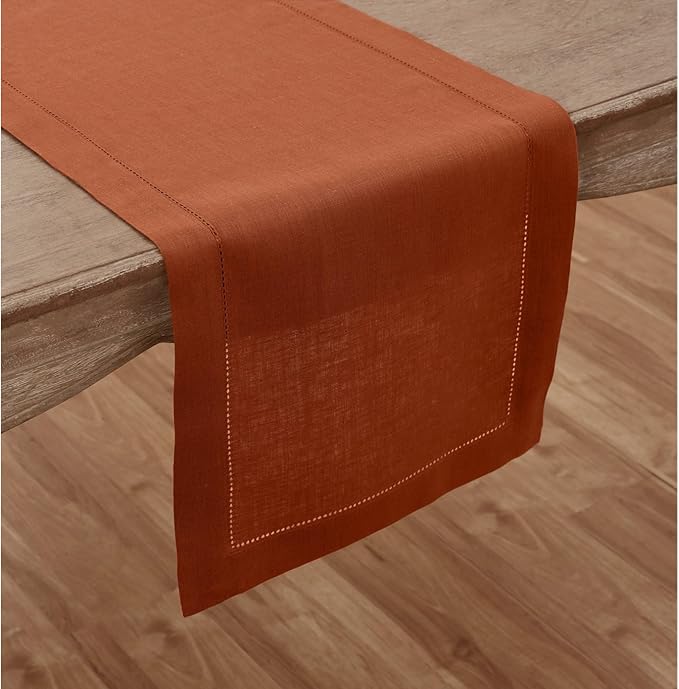 Solino Home Linen Cinnamon Hemstitch Table Runner 60 Inches - 100% Pure Linen...