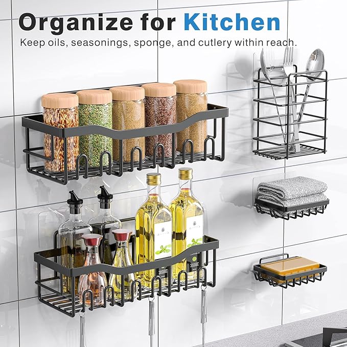EUDELE Adhesive Shower Caddy, 5 Pack Rustproof Stainless Steel Bath Organizers - Image 6