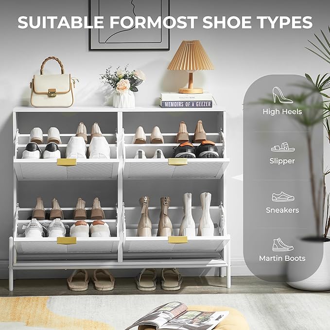 Shoe Cabinet Storage with 4 Flip Drawers, Narrow Hidden Shoes Organizer Cabinet - Image 3