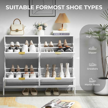 Shoe Cabinet Storage with 4 Flip Drawers, Narrow Hidden Shoes Organizer Cabinet - Image 3