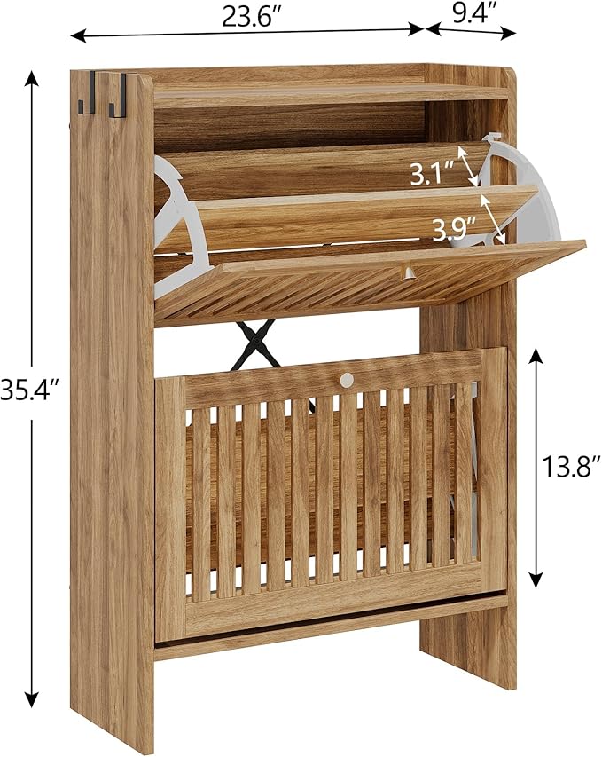 wanan 24" Shoe Cabinet with 2 Flip Slatted Drawers, Adjustable & Removable - Image 3