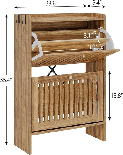 wanan 24" Shoe Cabinet with 2 Flip Slatted Drawers, Adjustable & Removable - Image 3