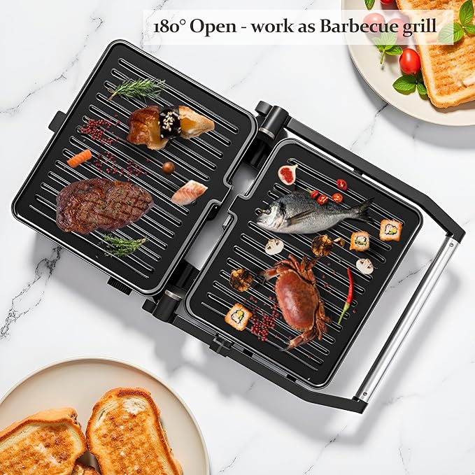 Panini Press, Sandwich Press Grill, 180 Degree Open, Non-Stick Grill, Table - Image 4