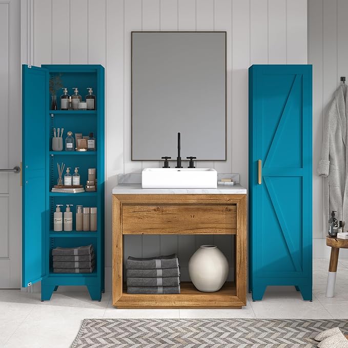 COFaR Tall Bathroom Cabinet, Metal Farmhouse Narrow Slim Storage Cabinet - Image 8