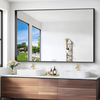 Black Bathroom Mirror, 42x42 Inch Rectangular Framed Mirror, Large Wall Mounted - Image 2