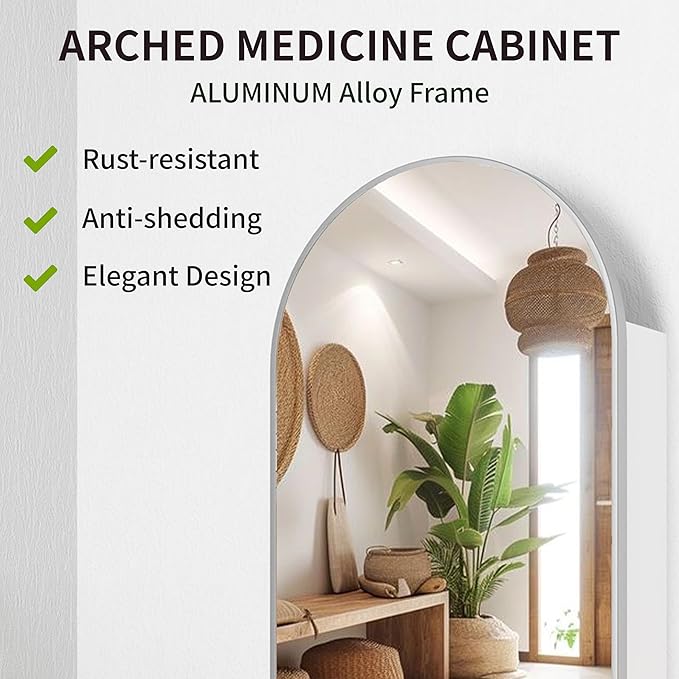 Silver Medicine Cabinet with Arched Mirror, Left or Right Opening, Mirrored - Image 3