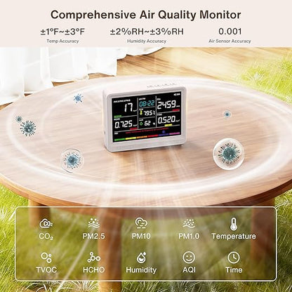 16 in 1 Air Quality Monitor Indoor 10h Battery & 5.5" Display 9 AQI+7 AQI Alerts - Image 2