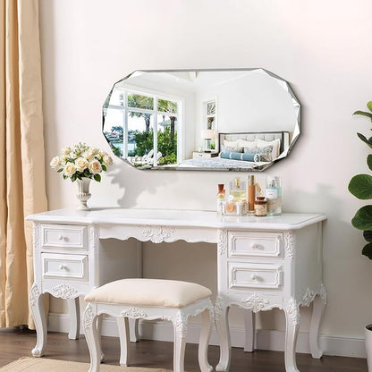 GLASHOM Beveled Edge Frameless Bathroom Mirror, Oval Wall Mirror - Image 3
