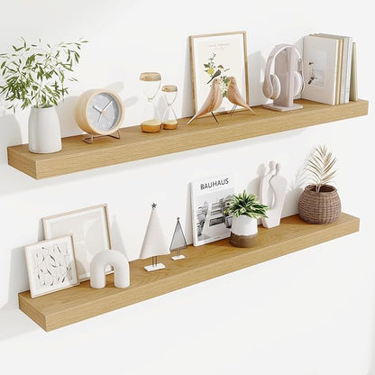 Fun Memories Floating Shelves 48 Inch, Extra Large Wood Shelf Set of 2 by FunMemories