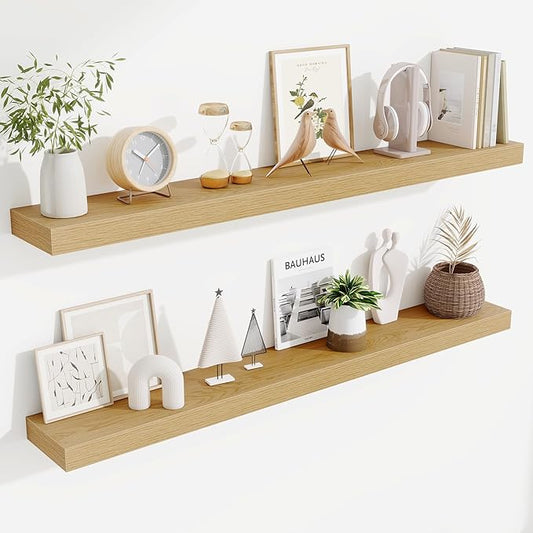 Fun Memories Floating Shelves 48 Inch, Extra Large Wood Shelf Set of 2 by FunMemories