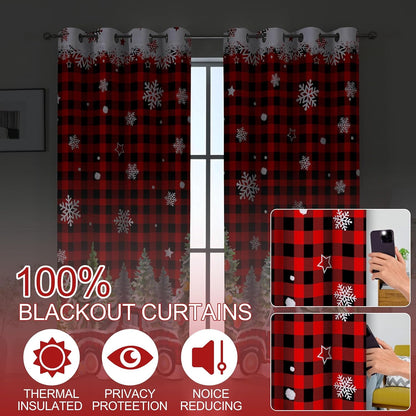Christmas Curtains 84 Inches Long, Red Plaid Truck Living Room Curtains Room Darkening, Xmas Decor for Home, Noise Reduce Winter Drapes with Grommet for Bedroom, Bathroom, 2 Panels