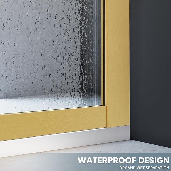 Semi-Framed Shower Glass Door, 5/16" Thick Clear Tempered Glass, Brushed Gold - Image 3