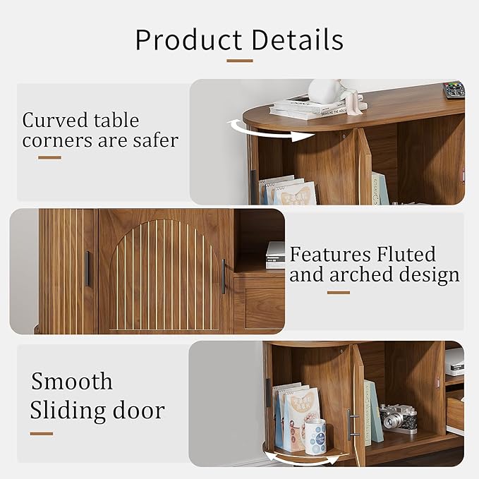 Mxtxmy 70" Fluted TV Stand for Tvs up to 80", Mid-Century Modern Entertainment - Image 6