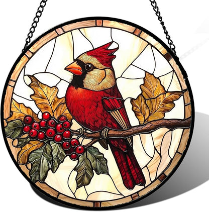 DASTOLL Stained Glass Window Hanging, Birds on a Branch Cardinal Sun Catchers by DASTOLL