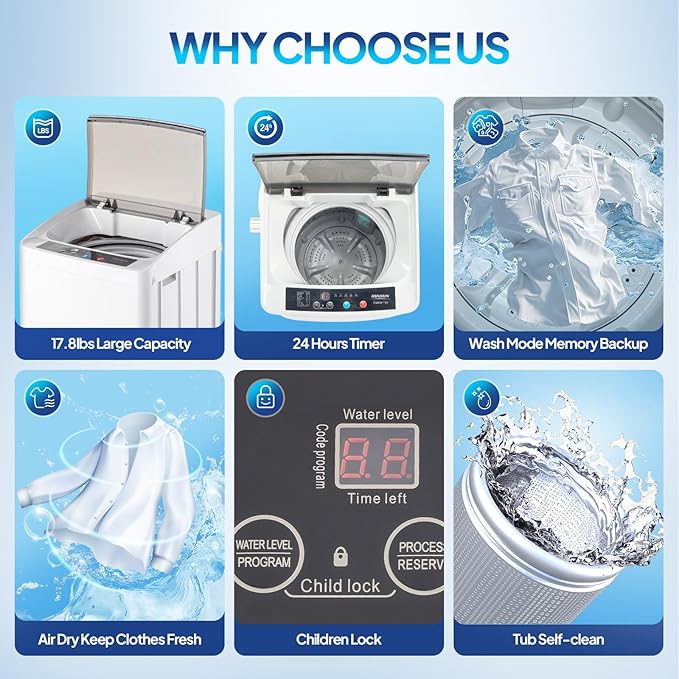 ROVSUN 17.8LBS Portable Washing Machine, Full-Automatic Electric Laundry Machine - Image 5