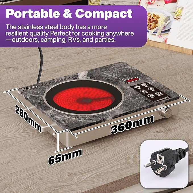 Portable Electric Stove 1800W, Single Burner Ceramic Hot Plate - Image 3